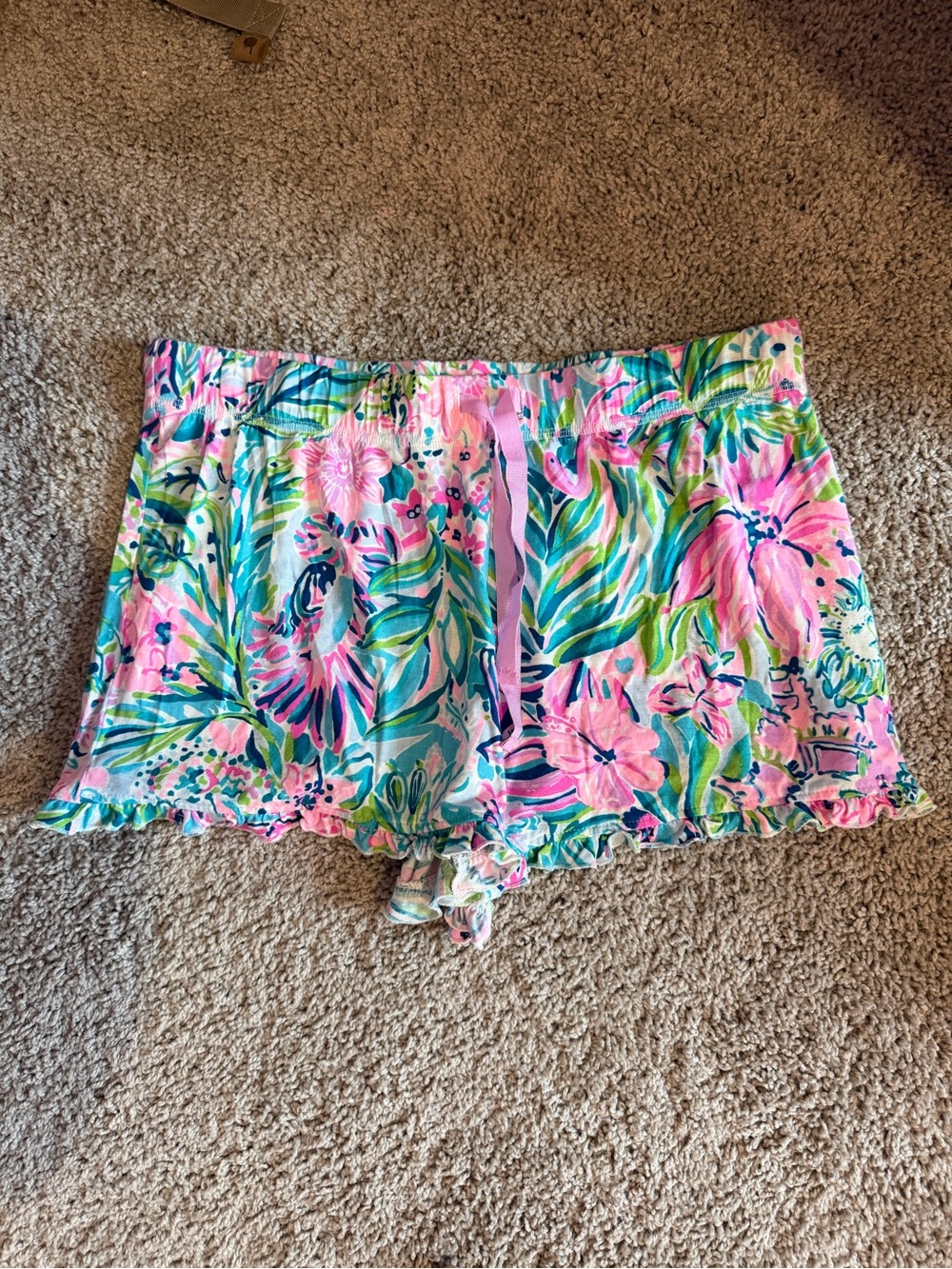 Lilly Pulitzer Pink Green Blue Tropical Ruffle Cover-Up Shorts